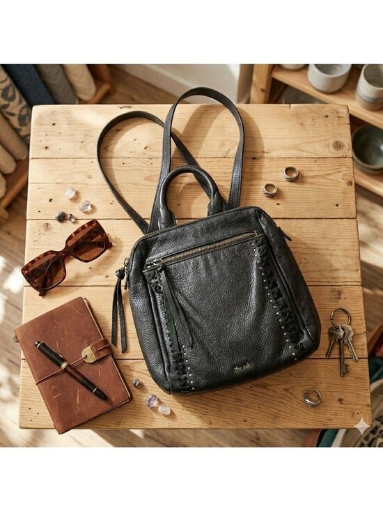 The Sak Loyola Black Pebble Leather Convertible Mini Backpack Bag Purse 8x9x3 main image 4